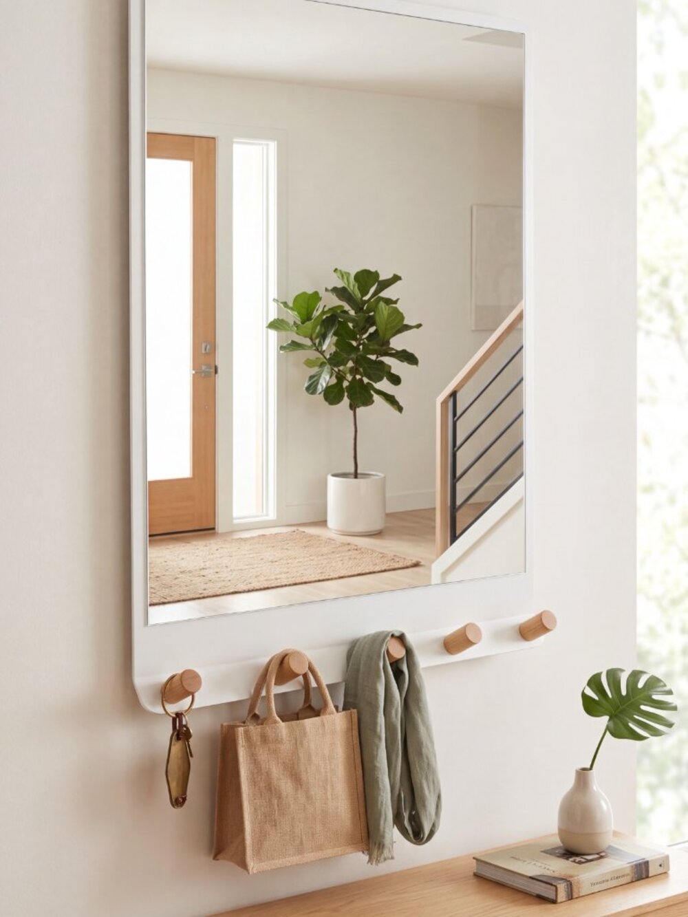 NEW Schoolhouse Perkins Hook Mirror | White + Maple | 30” x 40” Wall Mirror